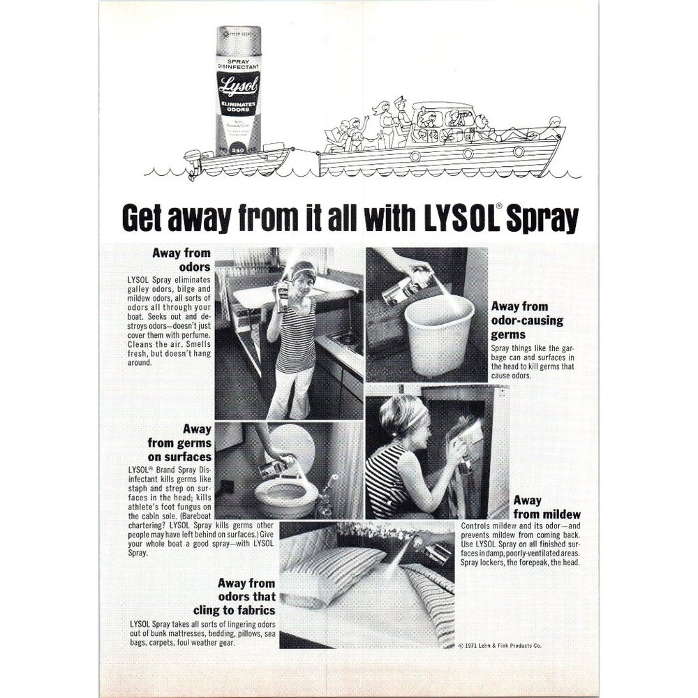 1971 Lysol Disinfectant Spray Vintage Print Ad Housewife Cleaning 70s Wall Art